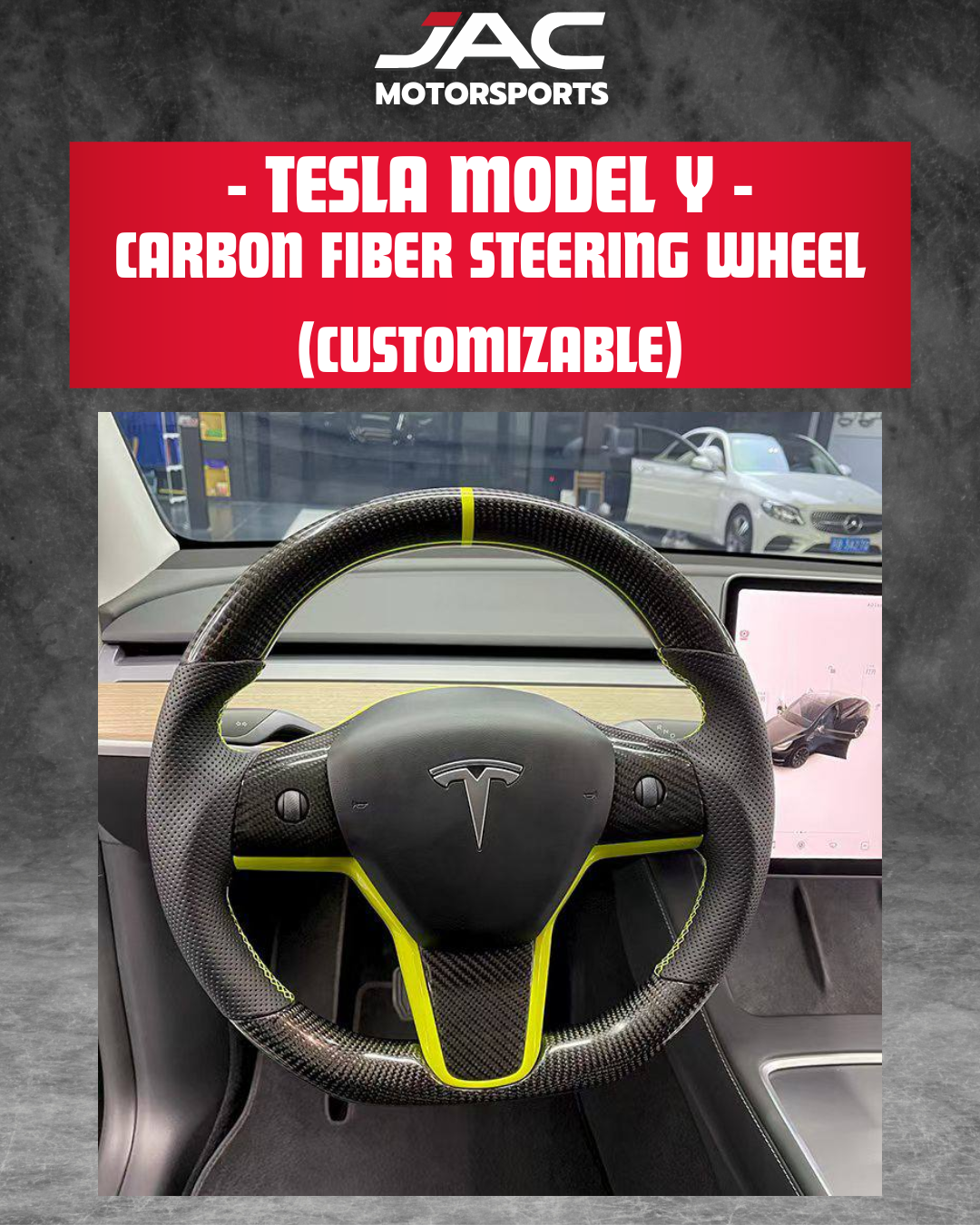 TESLA MODEL Y CARBON FIBER STEERING WHEEL (CUSTOMIZABLE)