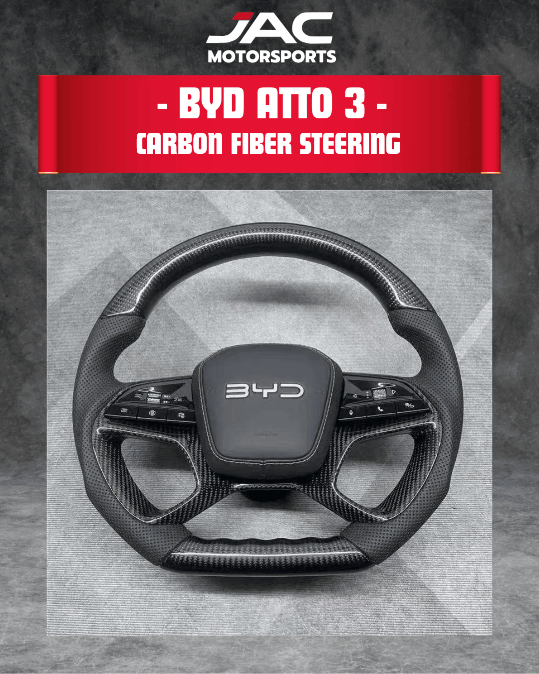 BYD ATTO 3 PREMIUM CARBON FIBER STEERING (CUSTOM DESIGN)