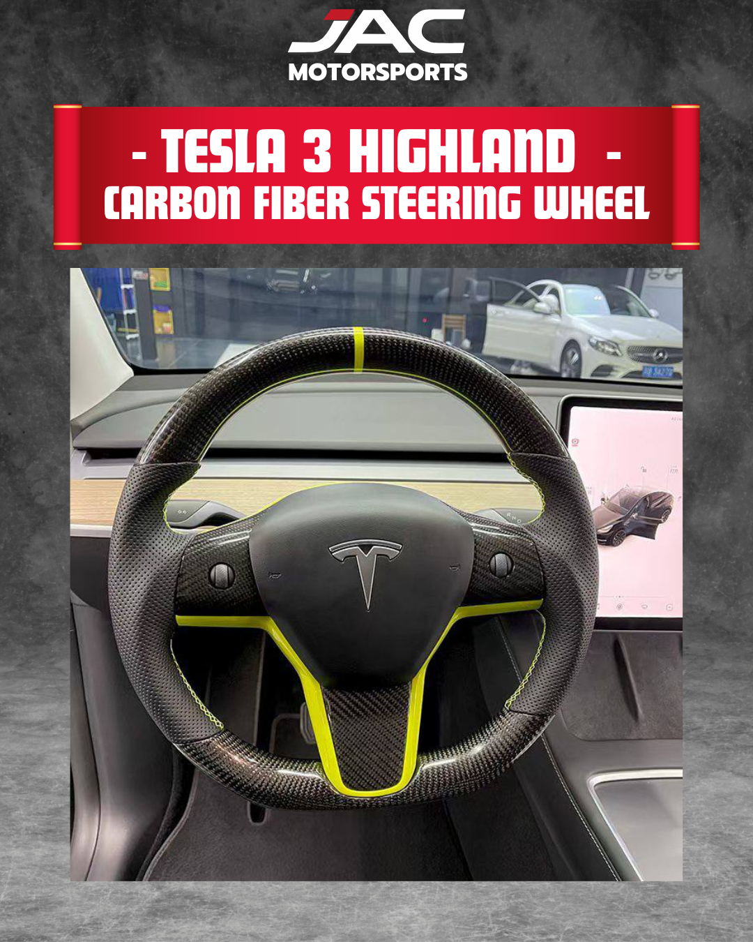 TESLA HIGHLAND CARBON FIBER STEERING (CUSTOMIZABLE)