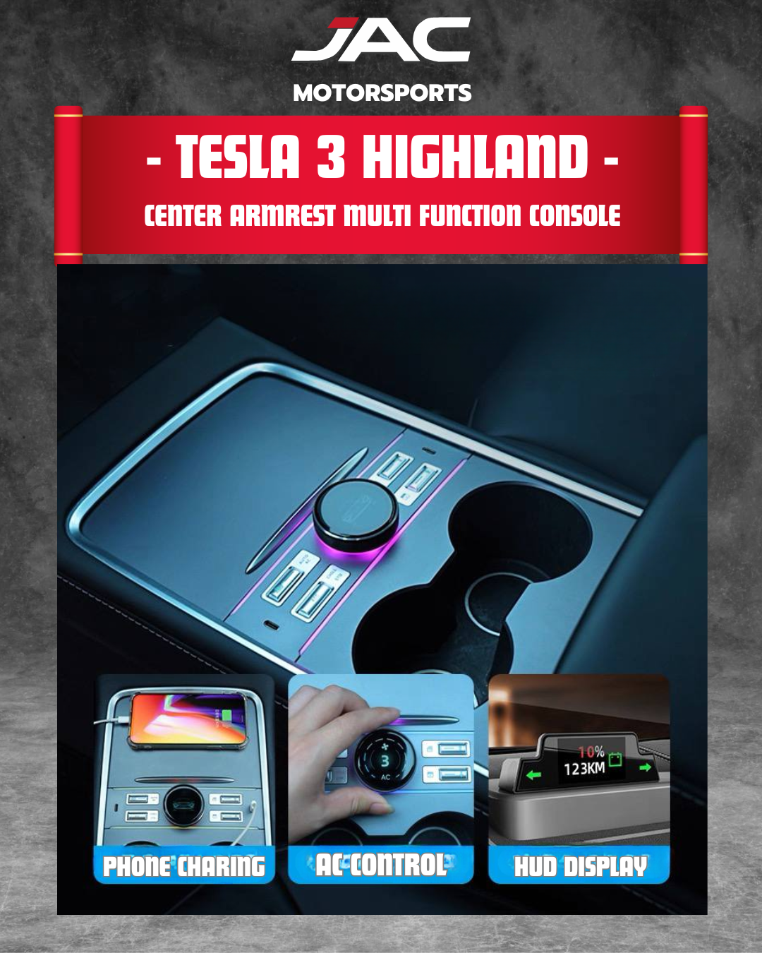 TESLA 3 HIGHLAND CENTER ARMREST MULTI FUNCTION CONSOLE